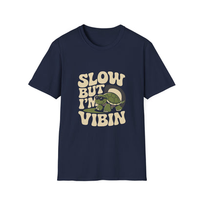 Slow But I'm Vibin Turtle T-Shirt — (Unisex) Cute Retro Vibe Graphic Tee