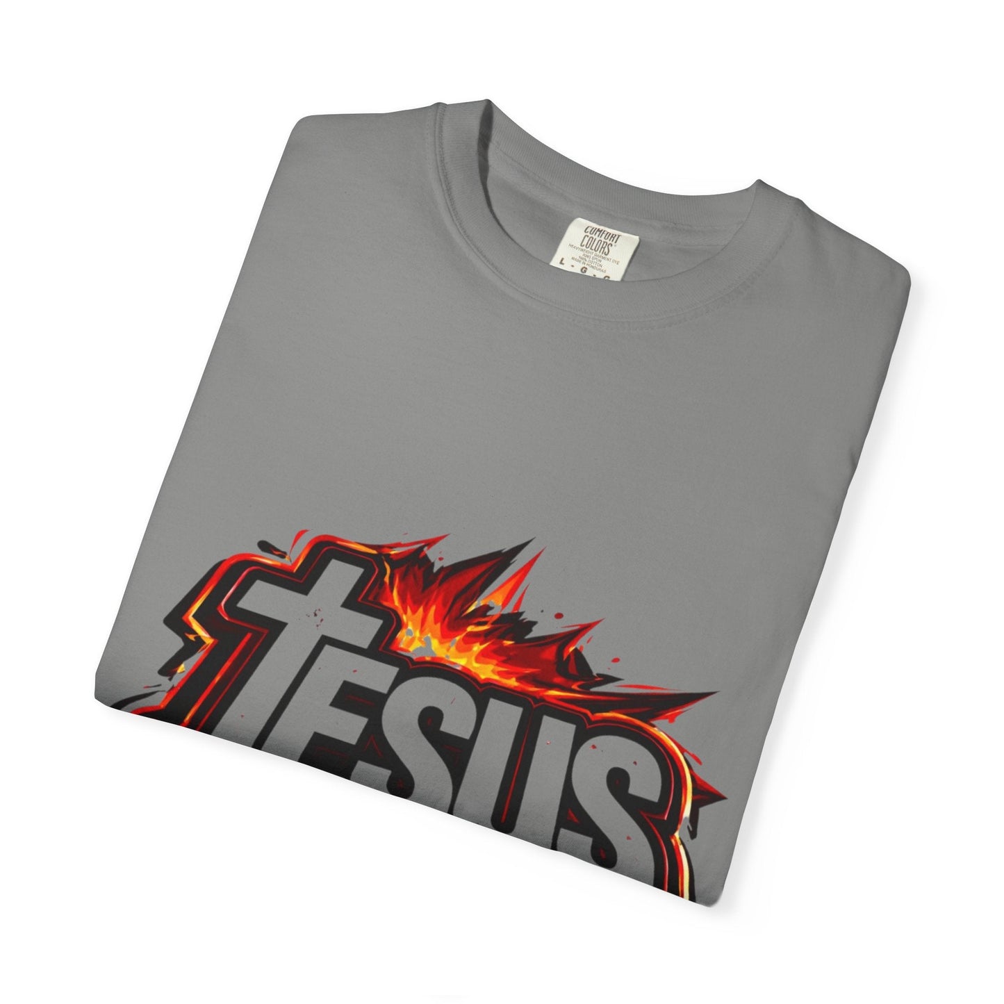 Jesus Graphic T-Shirt for Men – Bold Flame Logo Christian Faith Tee Printify