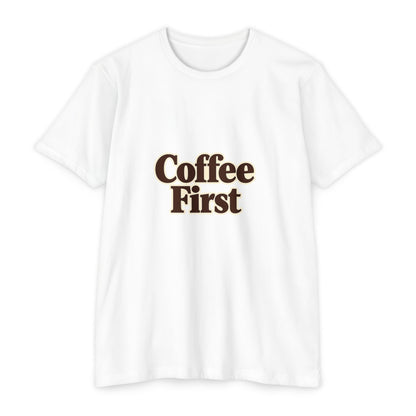 Coffee First T-Shirt — Retro Script Coffee Lover Tee Printify
