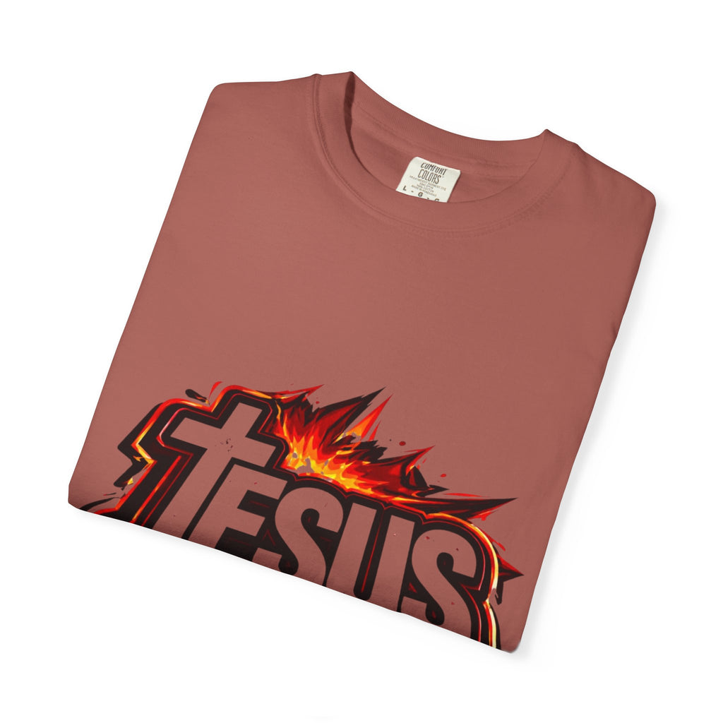 Jesus Graphic T-Shirt — Bold Flame Logo Christian Faith Tee
