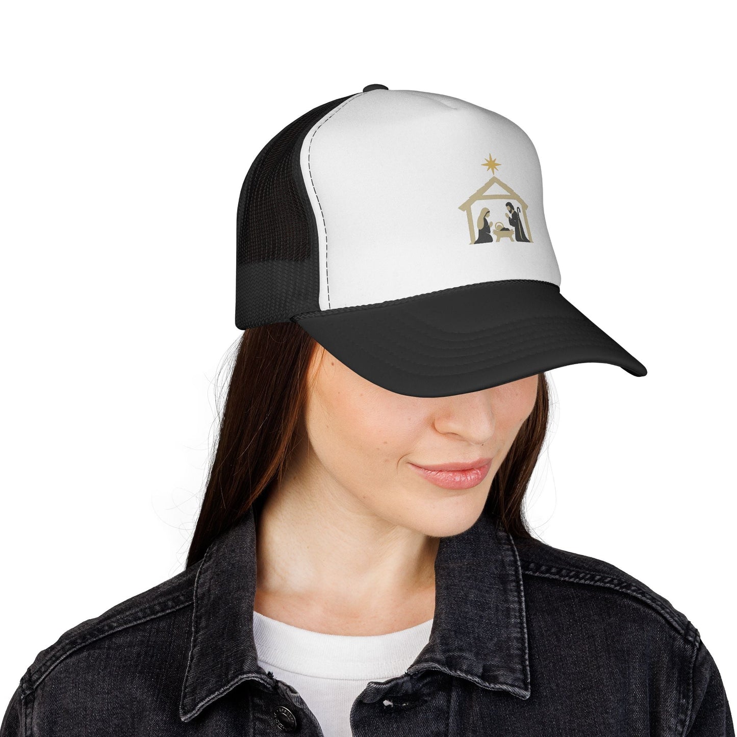 Nativity Trucker Cap — Christmas Manger Hat with Holy Family Design Printify