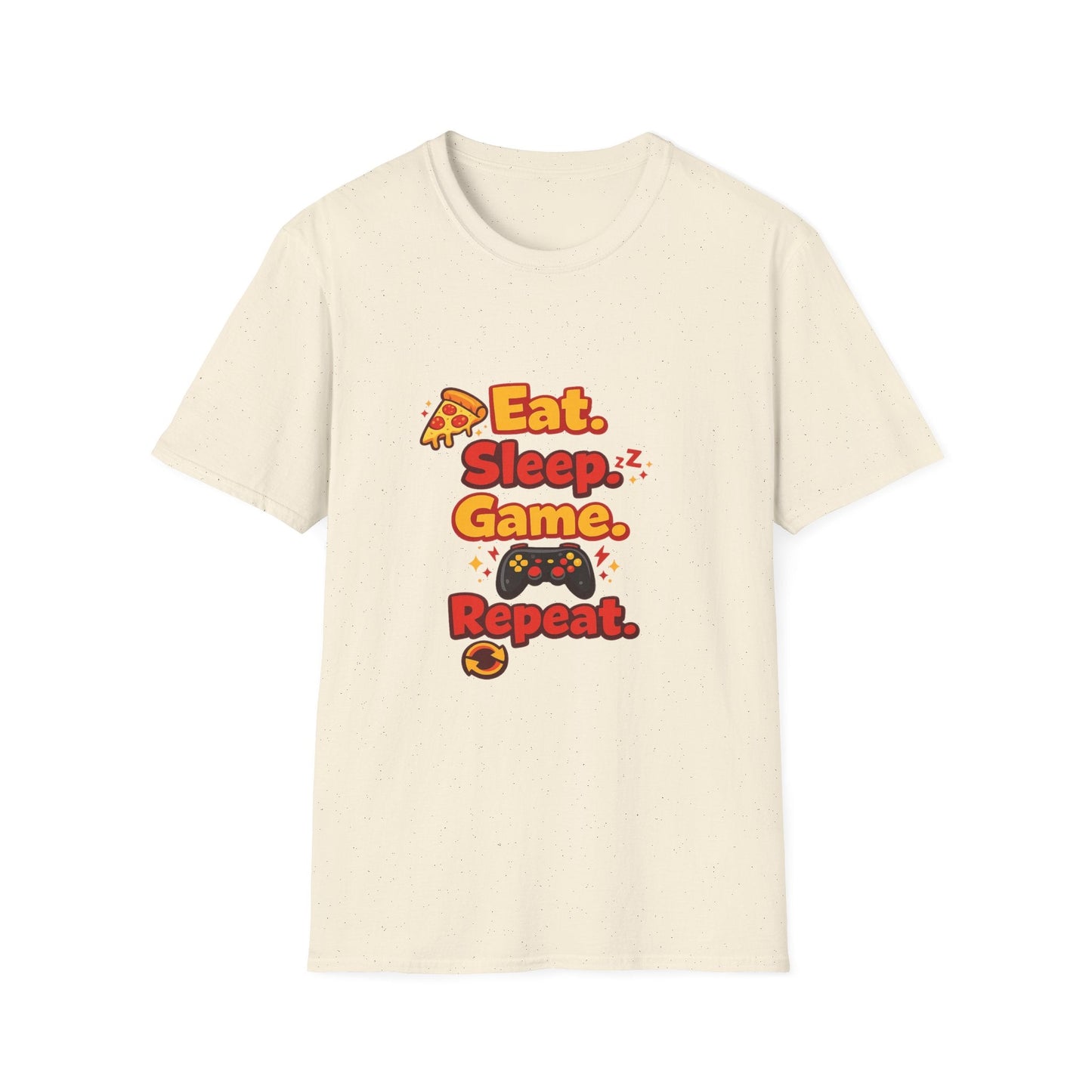 Eat. Sleep. Game. Repeat. Graphic T-Shirt — Gamer Pizza Controller Tee Printify