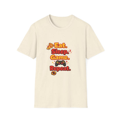 Eat. Sleep. Game. Repeat. Graphic T-Shirt — Gamer Pizza Controller Tee Printify