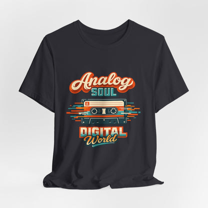 Analog Soul Digital World T-Shirt – Retro Cassette Tee for Music Lovers Printify