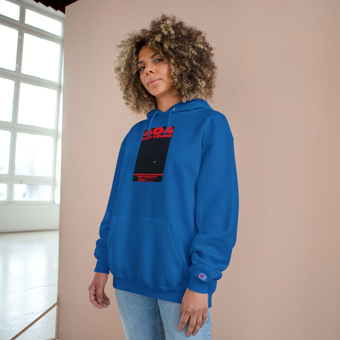 Champion Hoodie - Minimal Red Black Graphic Streetwear Hoodie Printify