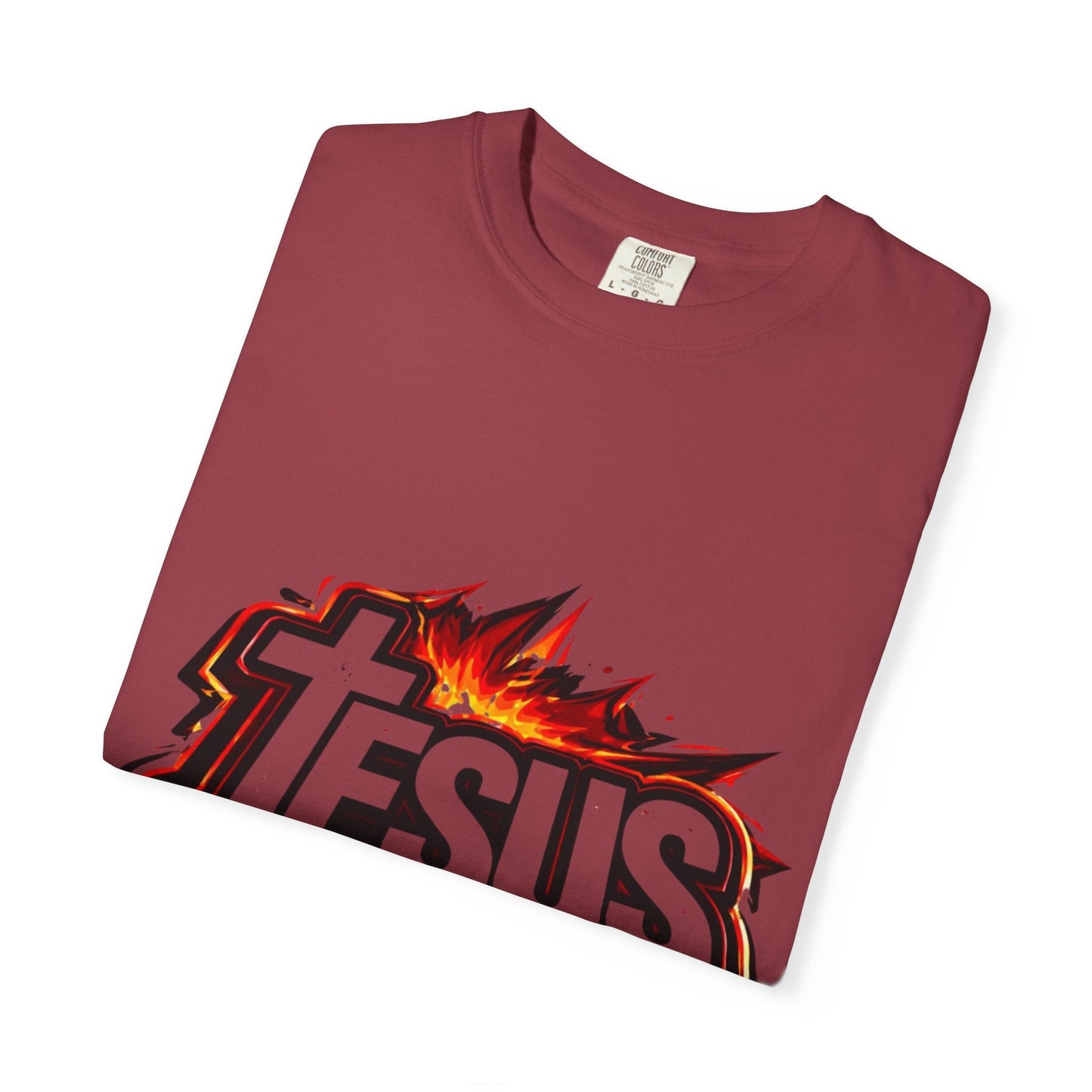 Jesus Graphic T-Shirt for Men – Bold Flame Logo Christian Faith Tee Printify