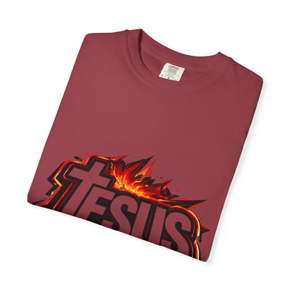 Jesus Graphic T-Shirt for Men – Bold Flame Logo Christian Faith Tee Printify