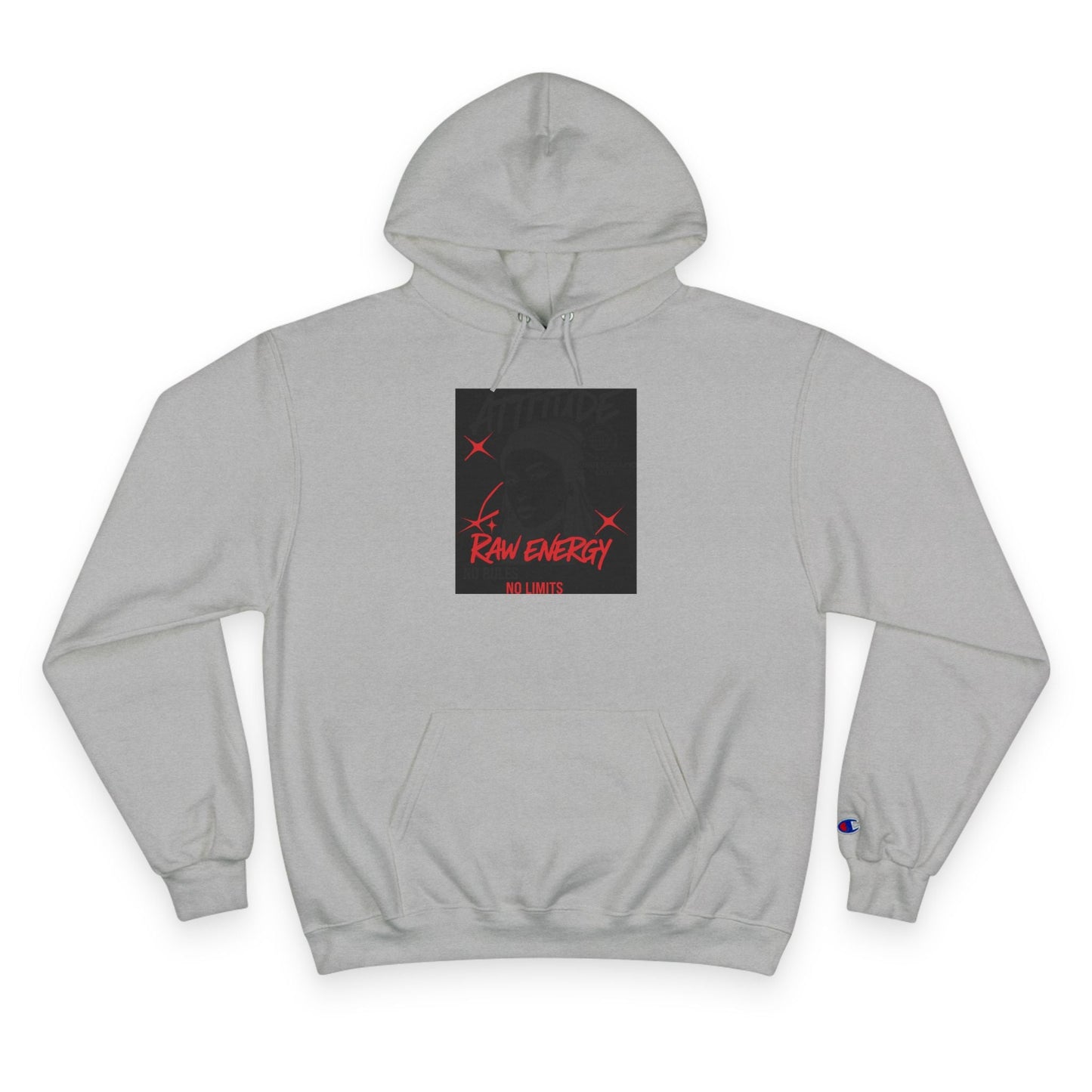 Champion Hoodie — "Raw Energy" Minimal Graphic Pullover Printify
