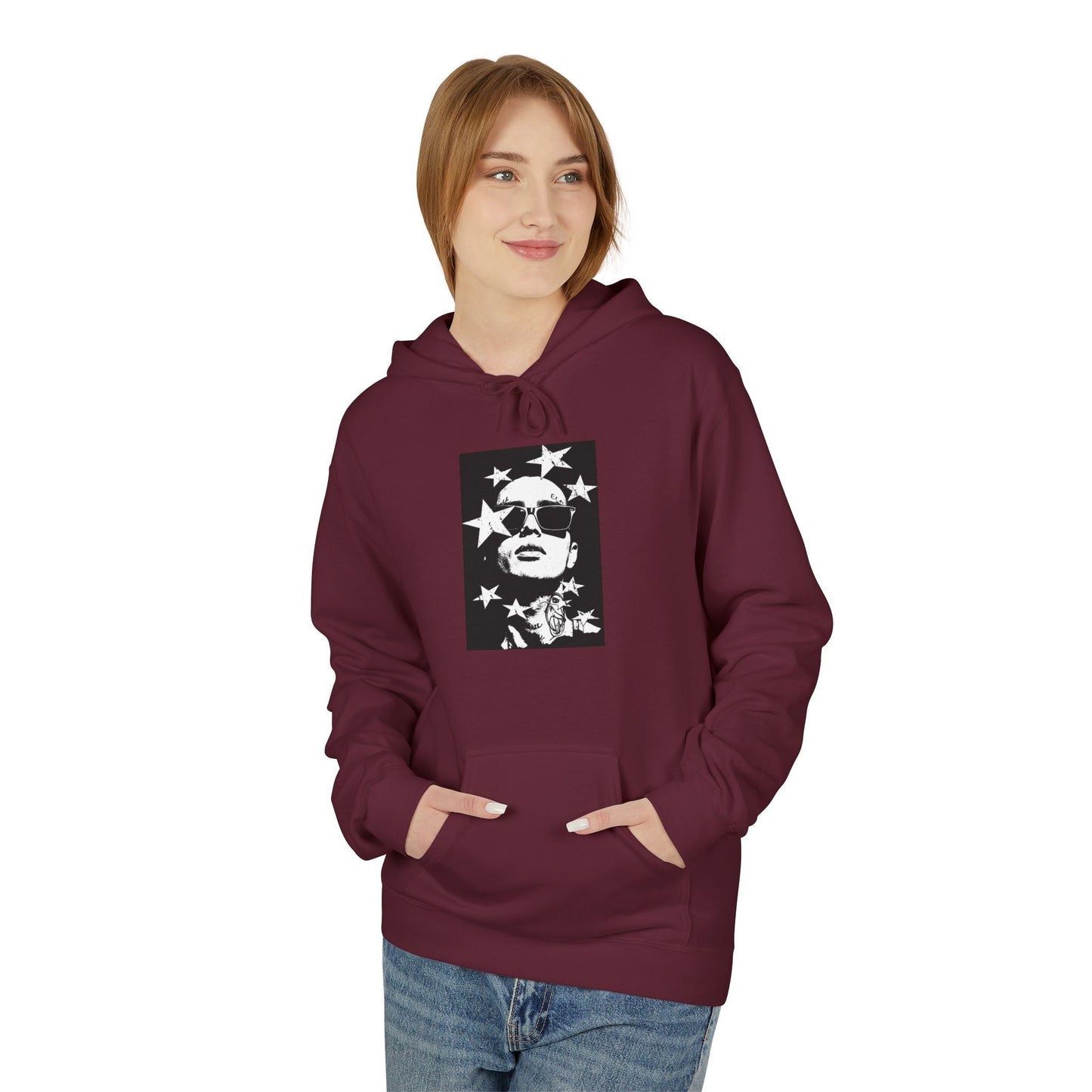 Hoodie — Monochrome Dollar Sign & Stars Graphic Printify