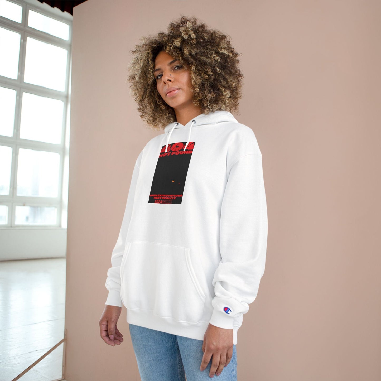 Champion Hoodie - Minimal Red Black Graphic Streetwear Hoodie Printify