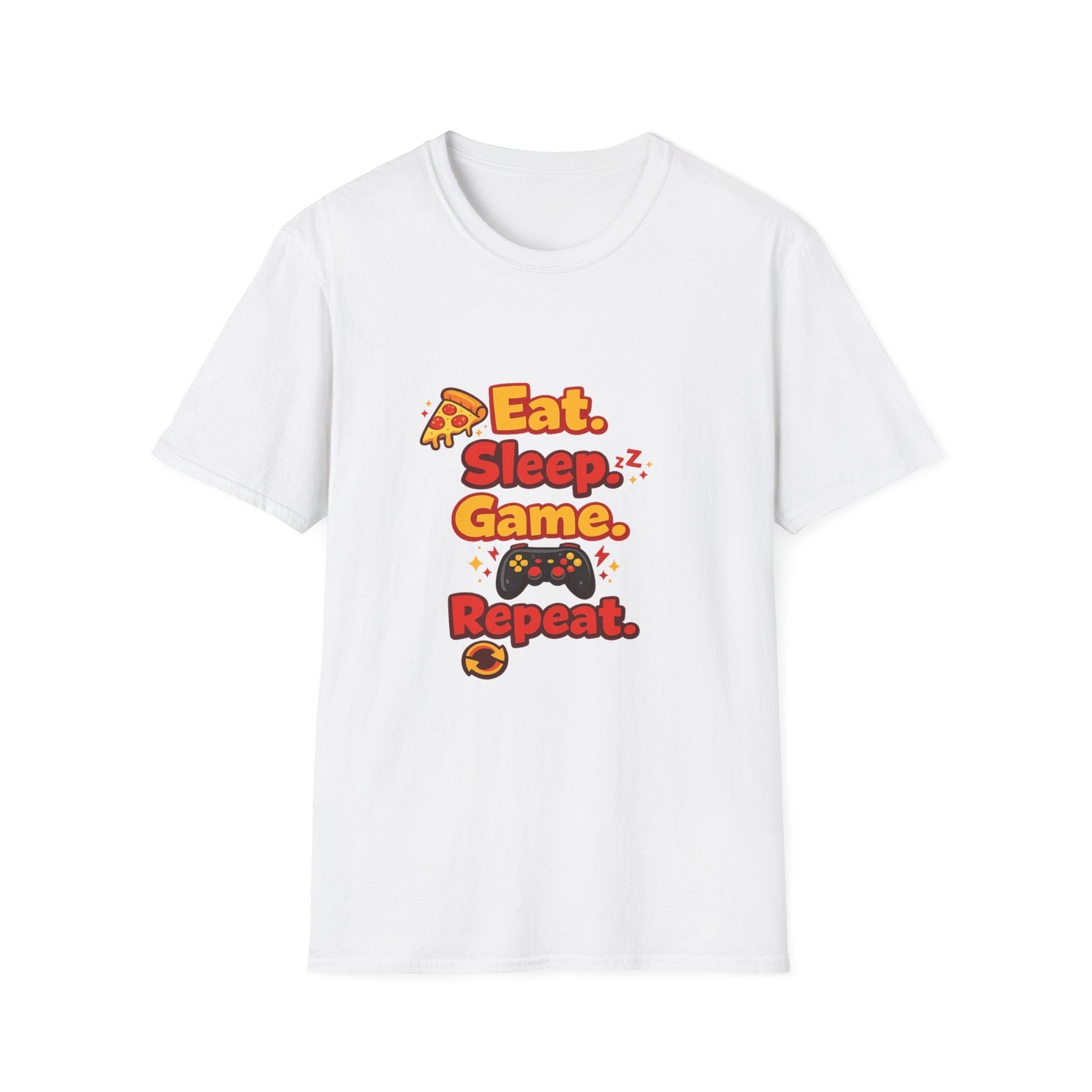 Eat. Sleep. Game. Repeat. Graphic T-Shirt — Gamer Pizza Controller Tee Printify