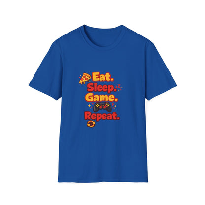 Eat. Sleep. Game. Repeat. Graphic T-Shirt — Gamer Pizza Controller Tee Printify