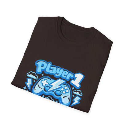 Player 1 Energy T-Shirt — Cute Blue Gamer Controller Graphic Tee Printify