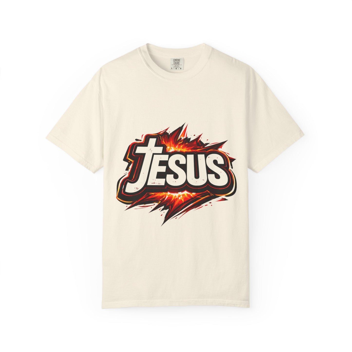 Jesus Graphic T-Shirt for Men – Bold Flame Logo Christian Faith Tee Printify