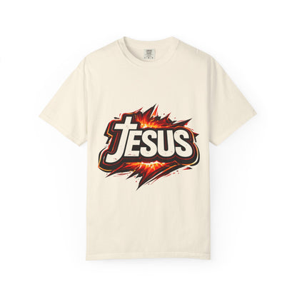 Jesus Graphic T-Shirt for Men – Bold Flame Logo Christian Faith Tee Printify