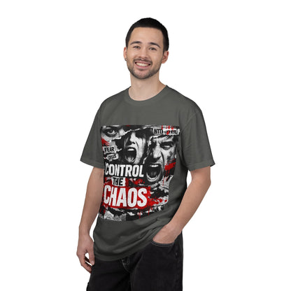 Control the Chaos T‑Shirt — Graphic Urban Streetwear Tee with Distressed Faces & Bold Red Accent Printify