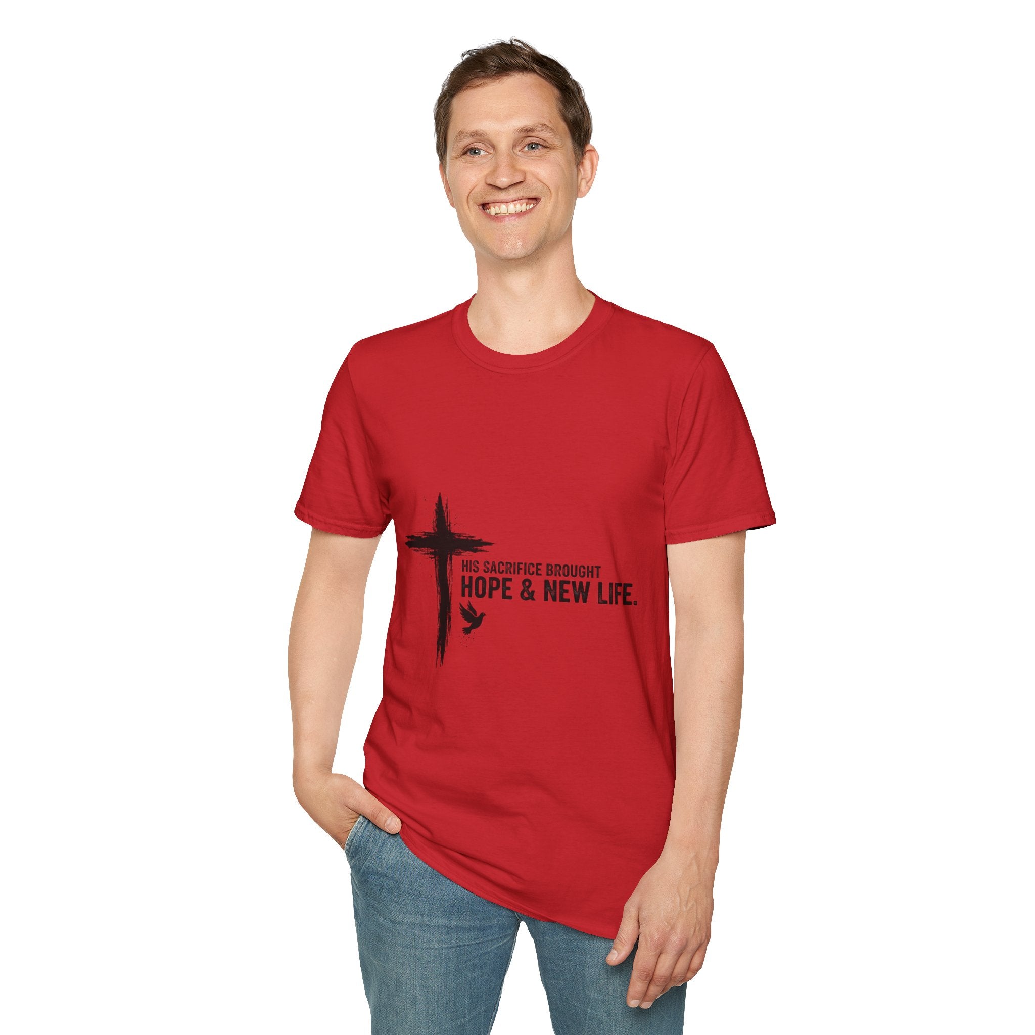 Christian Cross T-Shirt — "His Sacrifice Brought Hope & New Life" Inspirational Tee