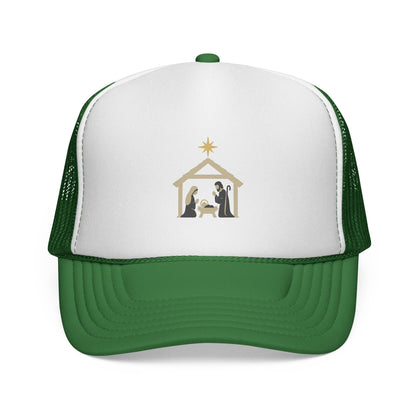 Nativity Trucker Cap — Christmas Manger Hat with Holy Family Design Printify