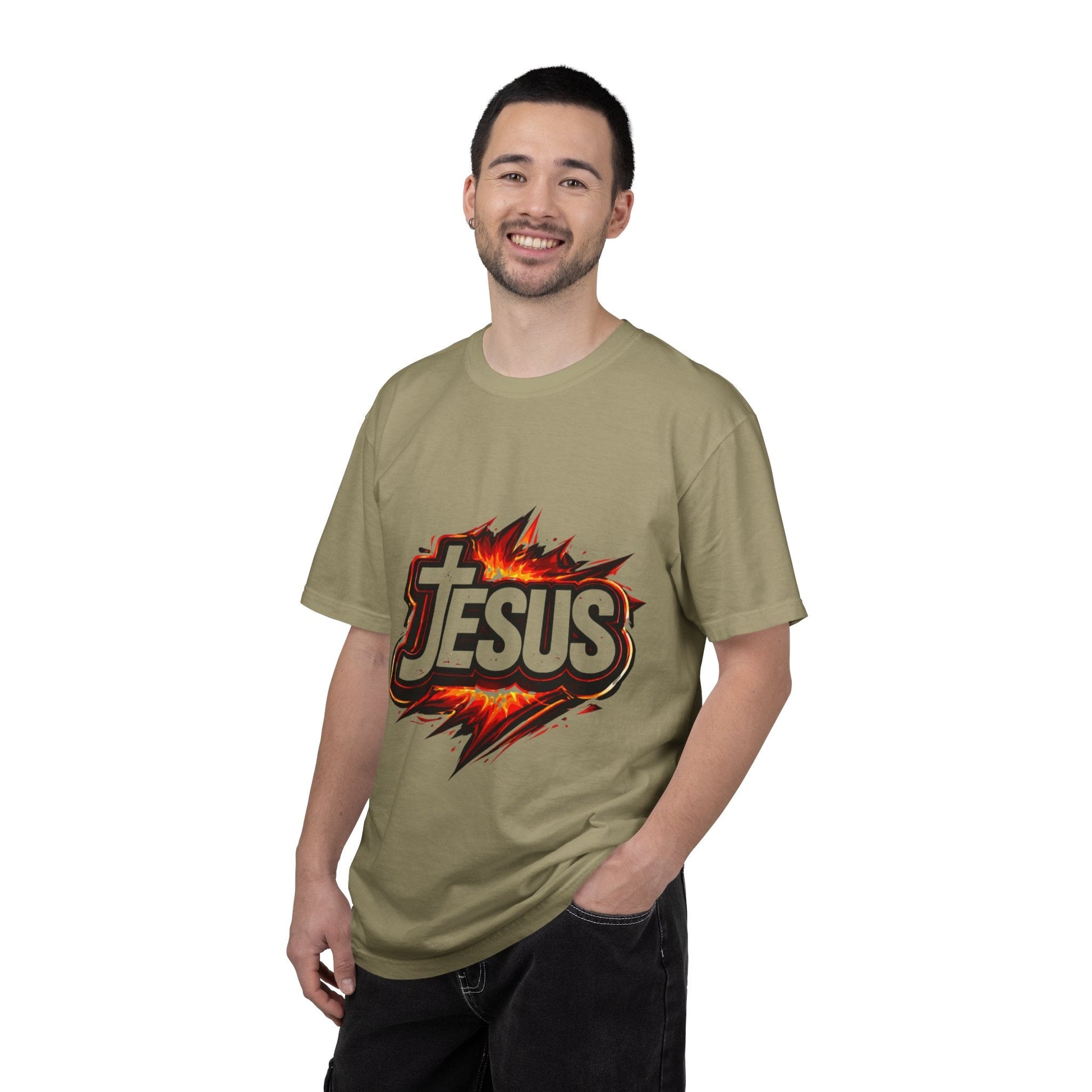 Jesus Graphic T-Shirt for Men – Bold Flame Logo Christian Faith Tee Printify