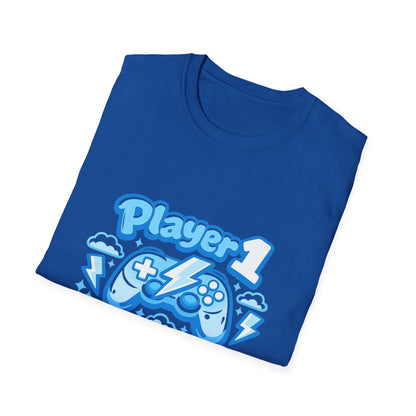 Player 1 Energy T-Shirt — Cute Blue Gamer Controller Graphic Tee Printify