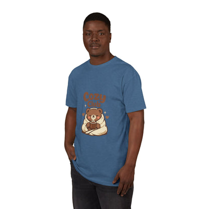 Cozy Club Bear T-Shirt — Cute Blanket & Hot Cocoa Graphic Tee Printify