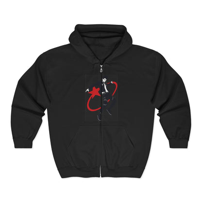 Star Skater Zip Hoodie — Retro Skateboarder Graphic Full-Zip Sweatshirt Printify
