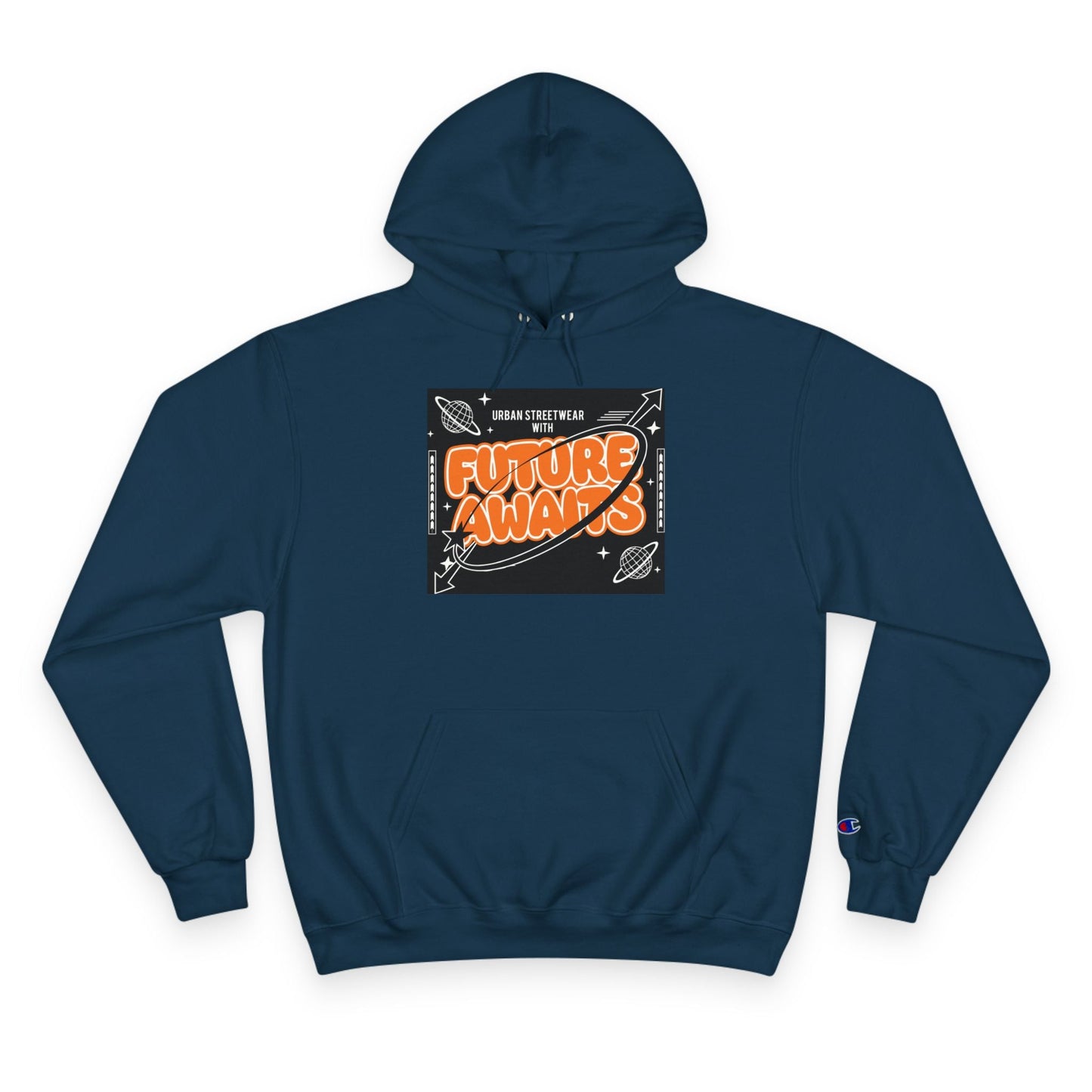 Future Awaits Hoodie – Space Graphic Champion Hoodie Printify