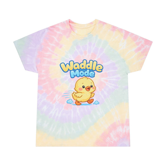 Waddle Mode Tie-Dye Tee — Pastel Spiral Chick Graphic