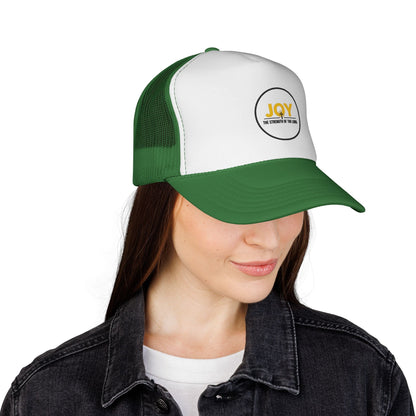 Joy Circle Trucker Cap — 'Joy, One Strength of the Soul' Retro Mesh Hat Printify
