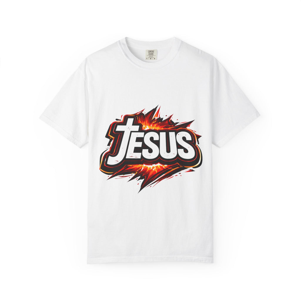 Jesus Graphic T-Shirt — Bold Flame Logo Christian Faith Tee