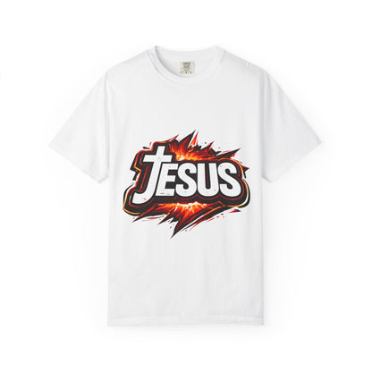 Jesus Graphic T-Shirt for Men – Bold Flame Logo Christian Faith Tee Printify