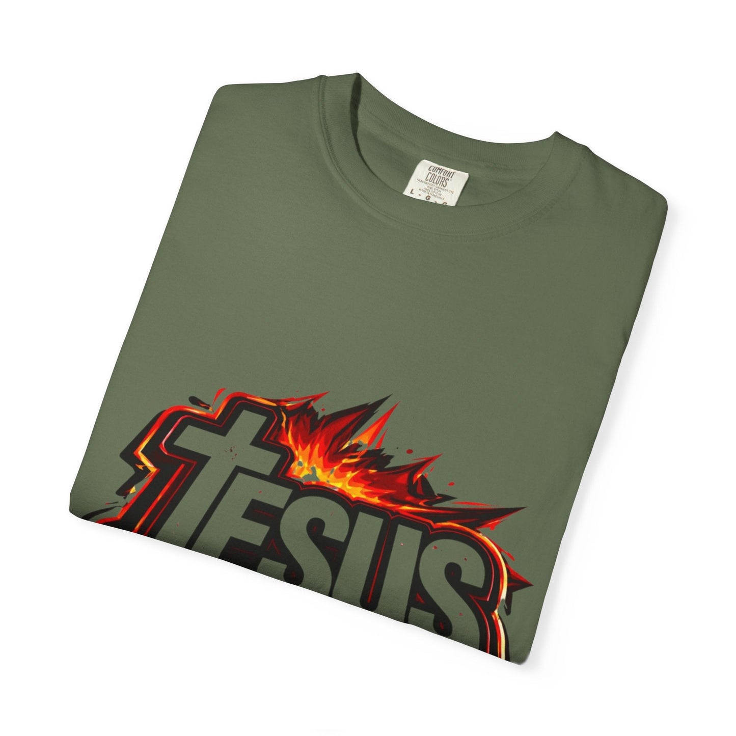 Jesus Graphic T-Shirt for Men – Bold Flame Logo Christian Faith Tee Printify