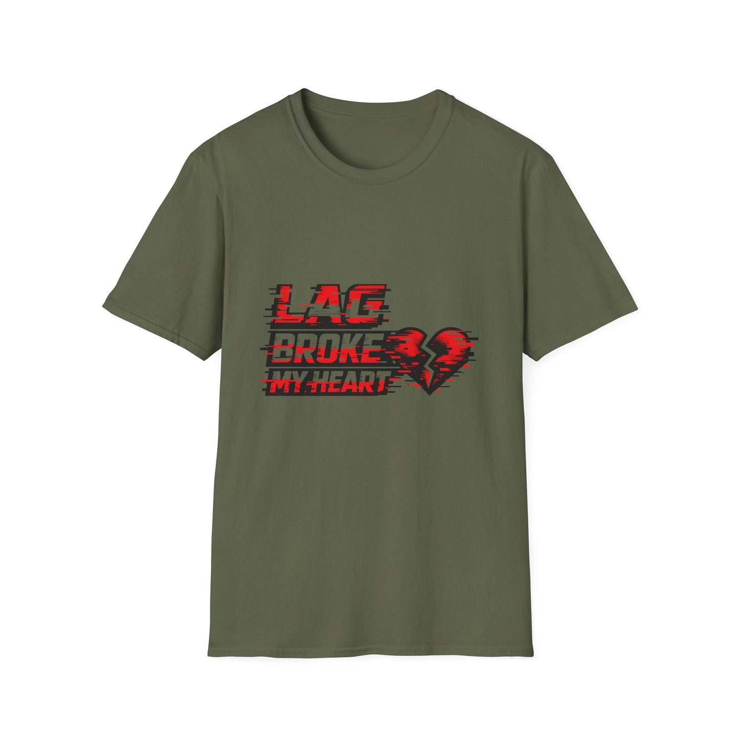 Lag Broke My Heart T‑Shirt — Gamer Broken Heart Graphic Tee Printify