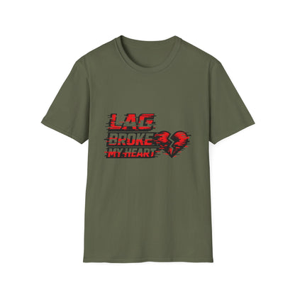 Lag Broke My Heart T‑Shirt — Gamer Broken Heart Graphic Tee Printify