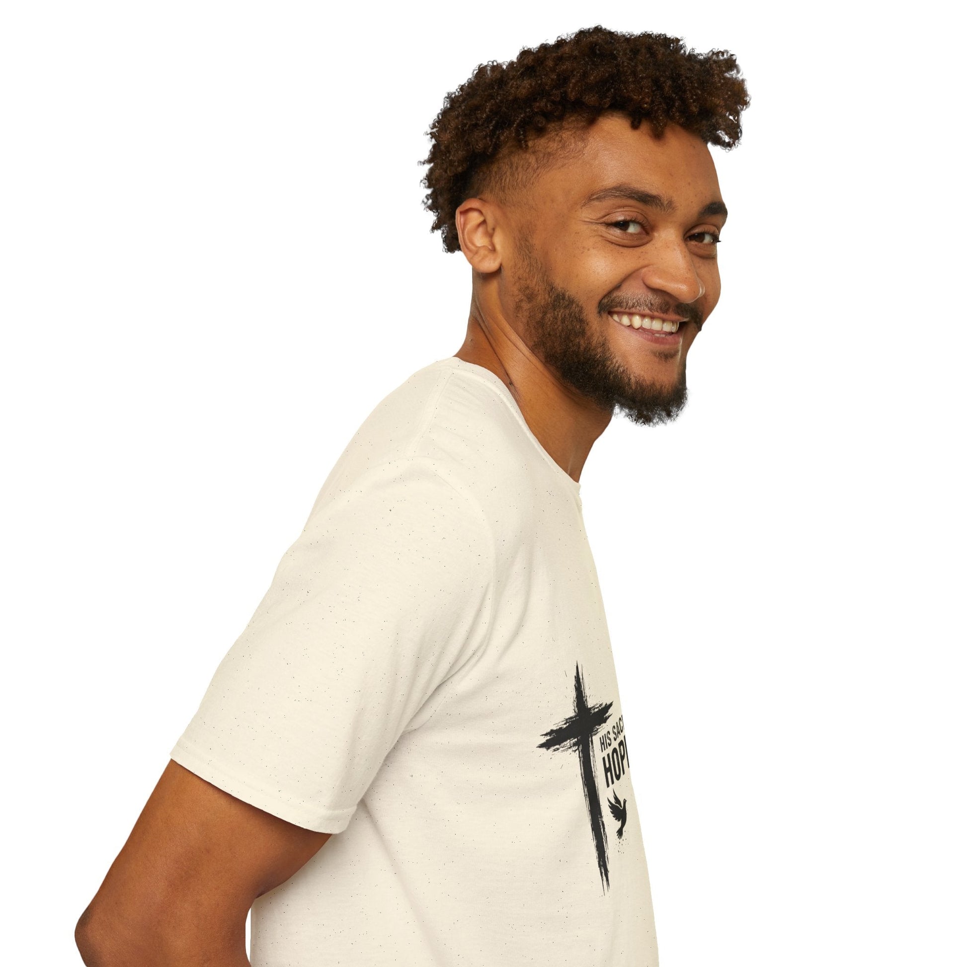 Christian Cross T-Shirt – Unisex “His Sacrifice Brought Hope & New Life” Inspirational Tee Printify