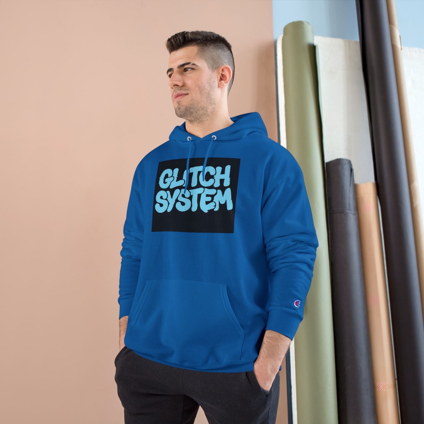 Glitch System Hoodie — Retro Graffiti Streetwear Champion Hoodie Printify