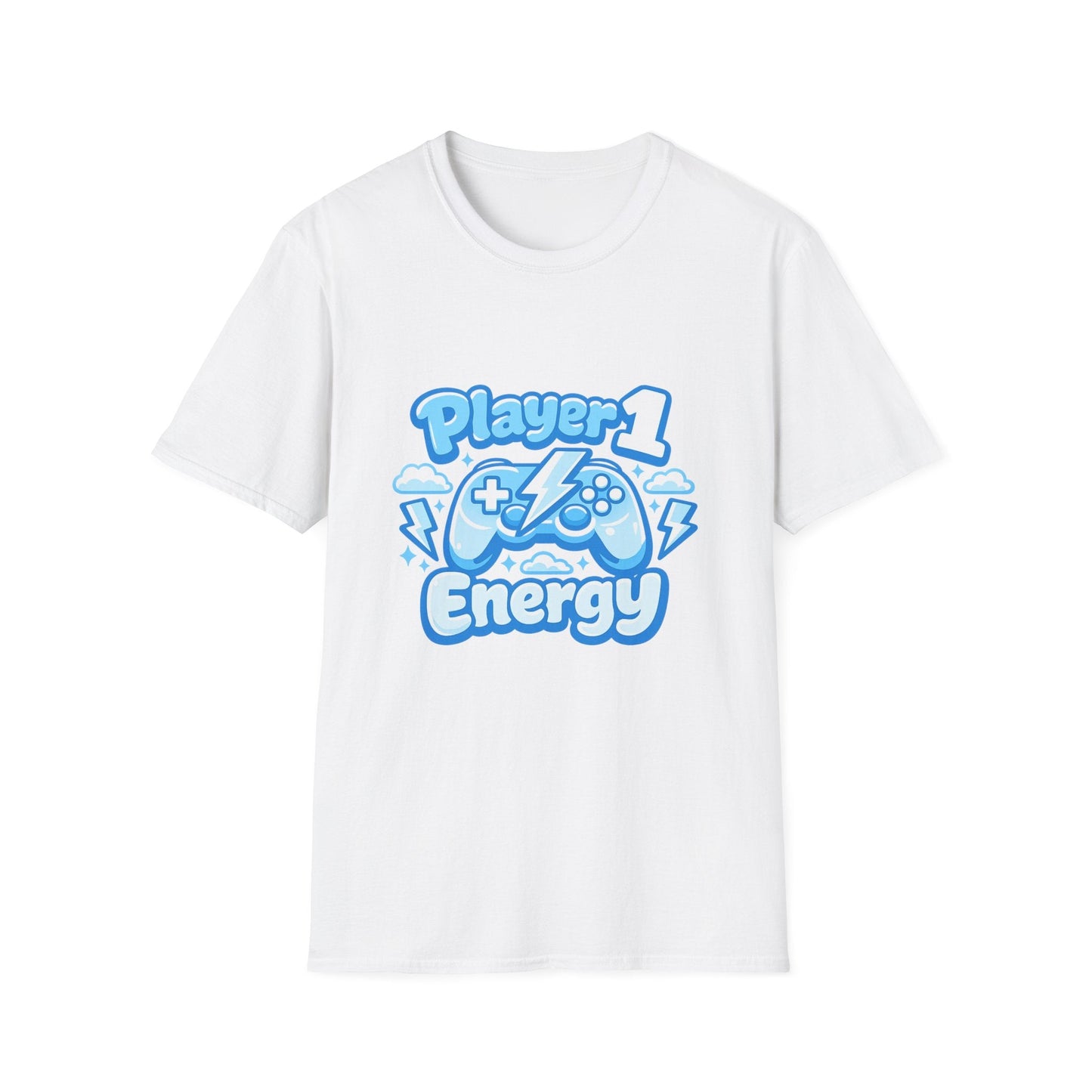 Player 1 Energy T-Shirt — Cute Blue Gamer Controller Graphic Tee Printify