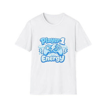 Player 1 Energy T-Shirt — Cute Blue Gamer Controller Graphic Tee Printify