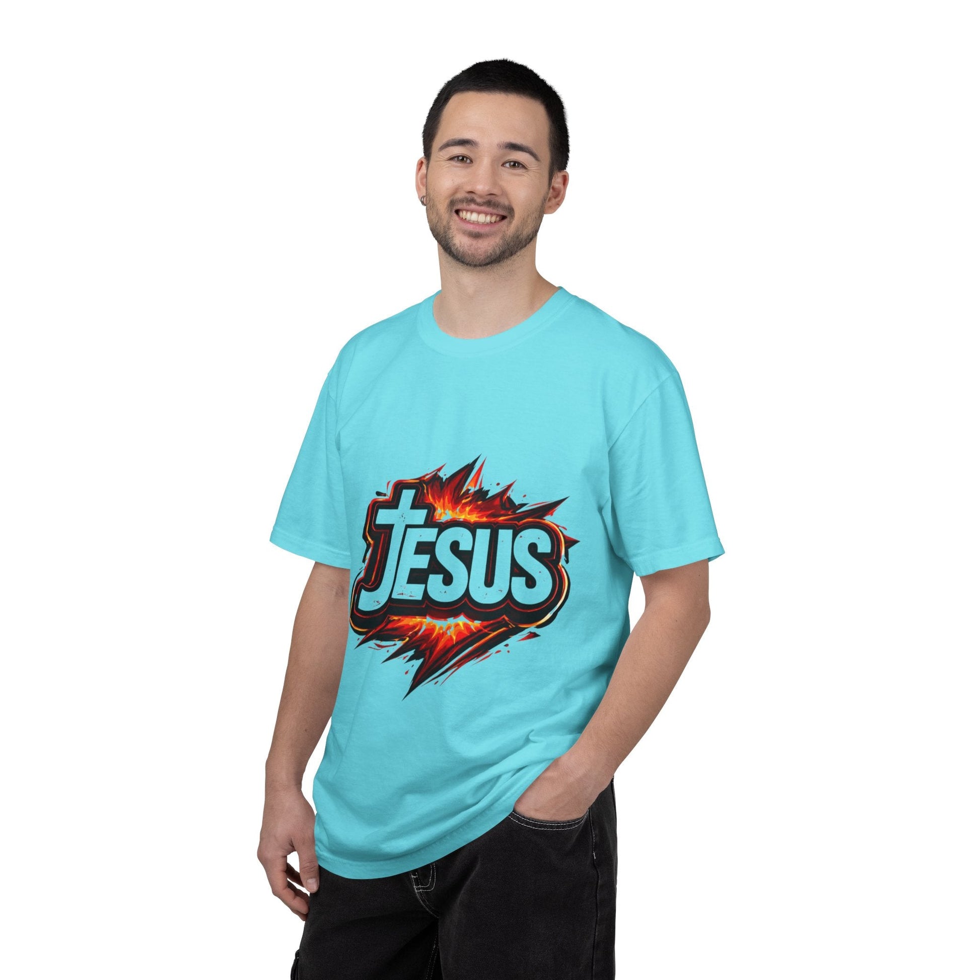 Jesus Graphic T-Shirt for Men – Bold Flame Logo Christian Faith Tee Printify
