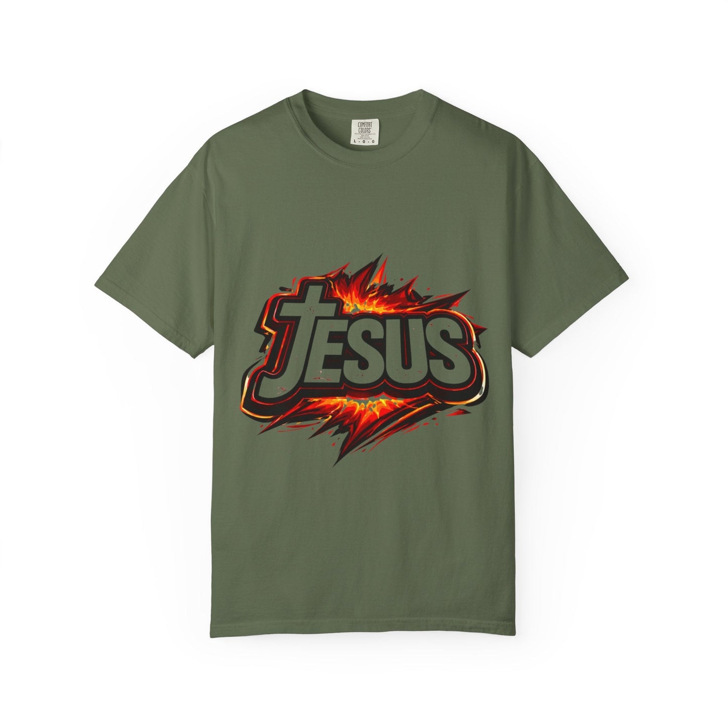 Jesus Graphic T-Shirt for Men – Bold Flame Logo Christian Faith Tee Printify