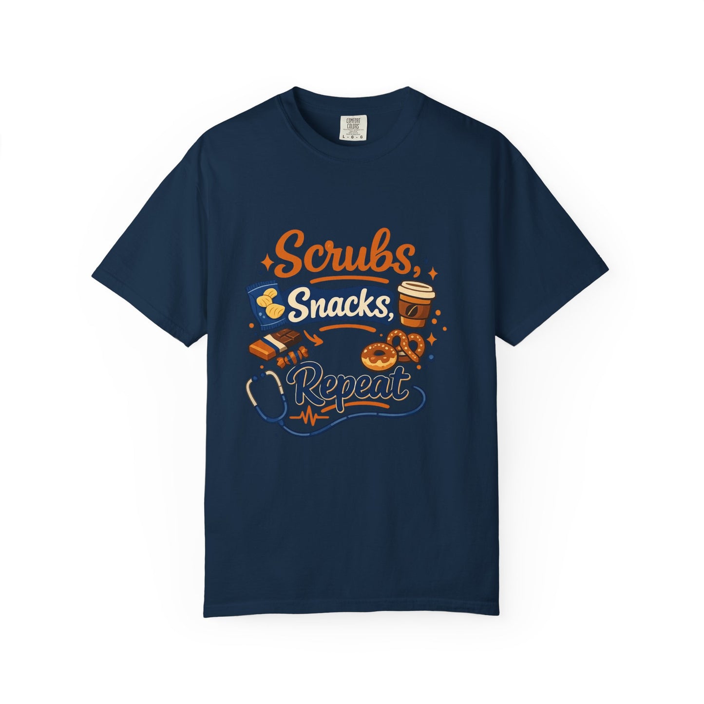 Scrubs Snacks Repeat T-Shirt – Cute Nurse Medical Humor Tee