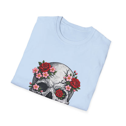 Floral Skull Tee — Gothic Rose Skull T-Shirt for Day of the Dead & Edgy Style Printify