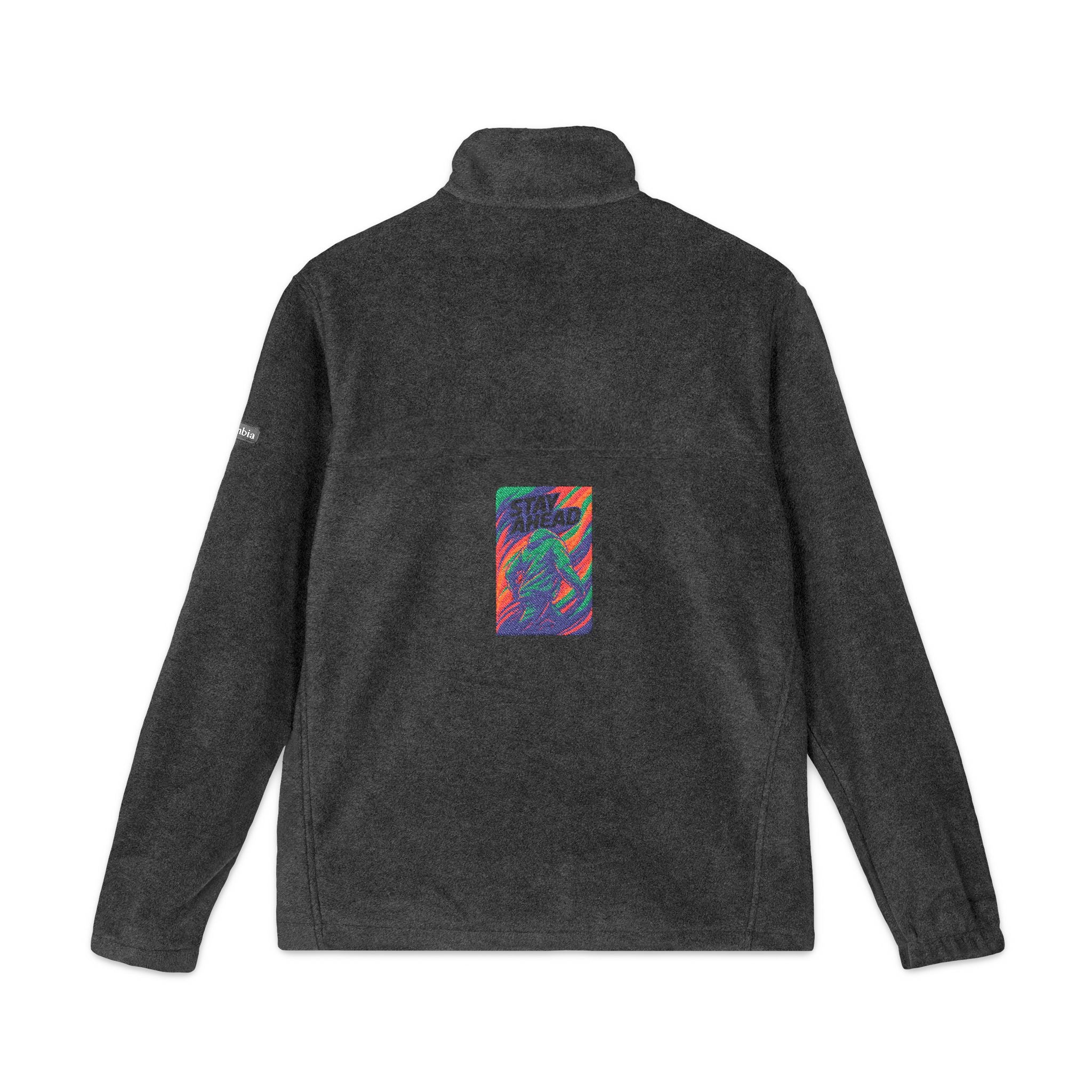 Embroidered Psychedelic Patch Fleece Jacket — Colorful Abstract Back Design