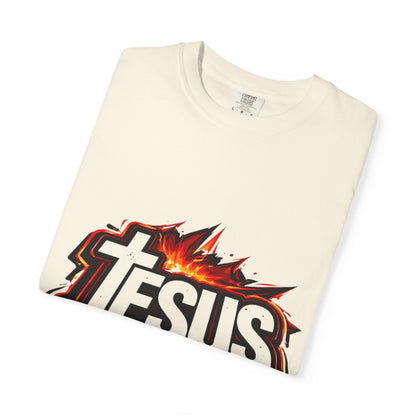 Jesus Graphic T-Shirt for Men – Bold Flame Logo Christian Faith Tee Printify