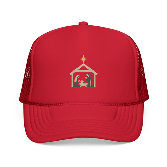 Nativity Trucker Cap — Christmas Manger Hat with Holy Family Design Printify
