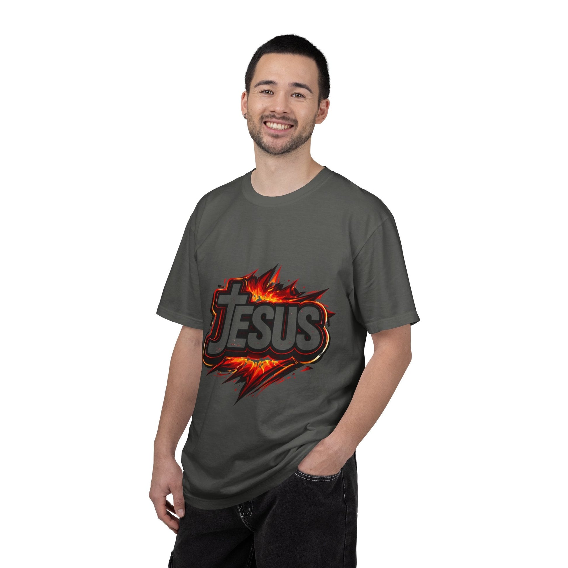 Jesus Graphic T-Shirt for Men – Bold Flame Logo Christian Faith Tee Printify