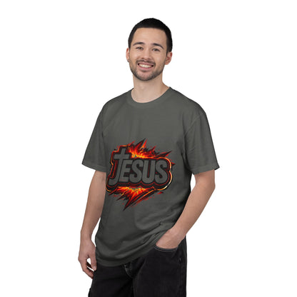 Jesus Graphic T-Shirt for Men – Bold Flame Logo Christian Faith Tee Printify