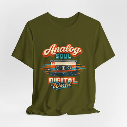 Analog Soul Digital World T-Shirt – Retro Cassette Tee for Music Lovers Printify