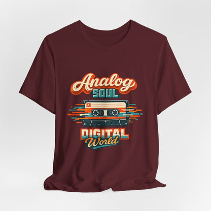 Analog Soul Digital World T-Shirt – Retro Cassette Tee for Music Lovers Printify