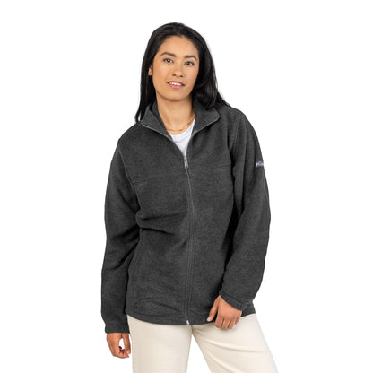 Embroidered Psychedelic Patch Fleece Jacket – Unisex Colorful Abstract Back Design Printify